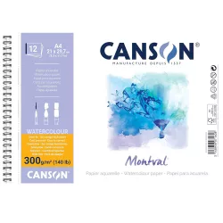   Akvarelltömb - Canson Montval Cold Pressed Watercolour Paper Spiral, 300g, 12 sheets, 21x29.7cm (A4)
