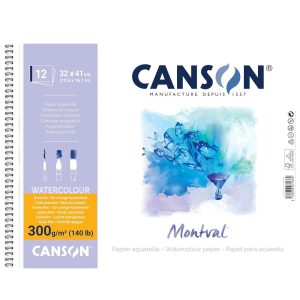 Akvarelltömb - Canson Montval Cold Pressed Watercolour Paper Spiral, 300g, 12 sheets, 32x41cm