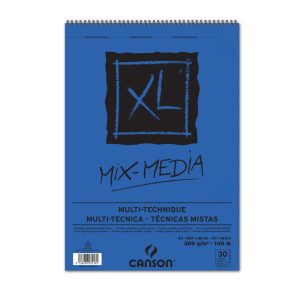 CANSON XL MIX MEDIA természetes fehér enyhén szemcsés rajztömb, rajz és akv. pap. röv. old. spirálkötött, mikroperforált 300g/m2 30 ív A3