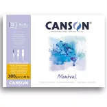 Akvarelltömb - Canson Montval Cold Pressed Watercolour Paper, Glued on 1 Sides, 300g, 12 sheets, 18x25cm