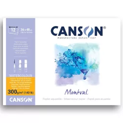   Akvarelltömb - Canson Montval Cold Pressed Watercolour Paper, Glued on 1 Sides, 300g, 12 sheets, 36x48cm