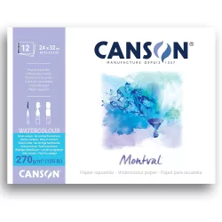   Akvarelltömb - Canson Montval Cold Pressed Watercolour Paper, Glued on 1 Sides, 270g, 12 sheets, 24x32cm