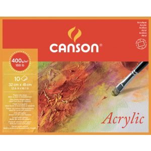 CANSON Acrylic savmentes akriltömb 100 % alfa cellulózból, (4-oldalt ragasztott) 400 gr, 10 ív, finom, 32 x 41 cm