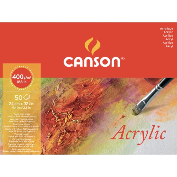 CANSON Acrylic savmentes akvarell- és akril festő-tömb 100 % alfa cellulózból, (hosszú oldalán ragasztott) 400 gr, 50 ív, finom, 24 x 32 cm