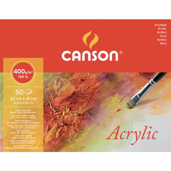 CANSON Acrylic savmentes akvarell- és akril festő-tömb 100 % alfa cellulózból, (hosszú oldalán ragasztott) 400 gr, 50 ív, finom, 32 x 41 cm