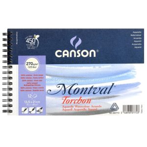 Watercolour Block - Canson Montval Torchon 13.5x21cm Natural White Cold Pressed 270 GSM Watercolour Paper, Spiral (Block of 12Sheets)