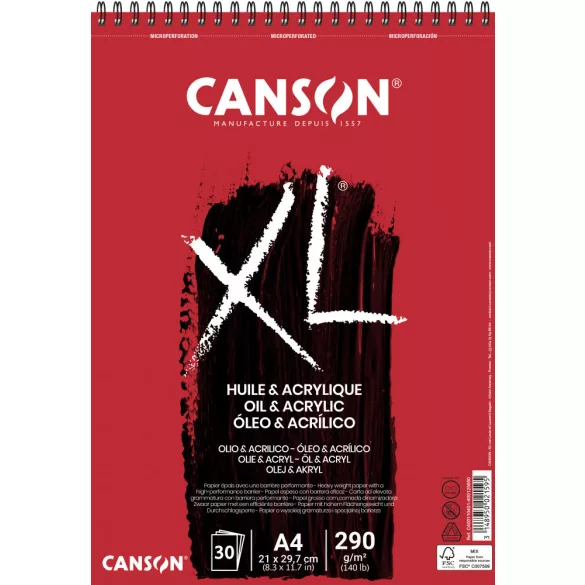 CANSON XL Akriltömb, röv. old. spirálkötött, mikroperforált 300g/m2 30 ív A4