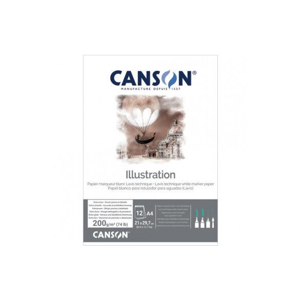 CANSON Illustration Lavis Technique extra síma rajztömb illusztrációhoz, 200g 12 ív A3