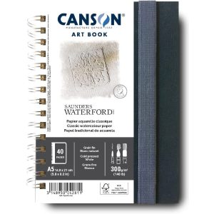 CANSON Art Book Saunders Waterford Akvarellkönyv, álló, spirálkötött, fekete borítóval, 300g/m2 20 lap 40 oldal A5