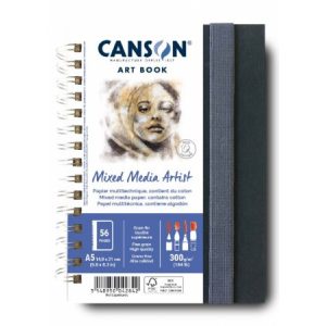 CANSON Books XL MIX MEDIA Portrait könyv, spirálkötött, fekete borítóval, 300g/m2 28 ív 56 lap A5