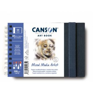 CANSON Art Book MIX MEDIA könyv, fekvő, spirálkötött, fekete borítóval, 300g/m2 28 ív 56 lap A5