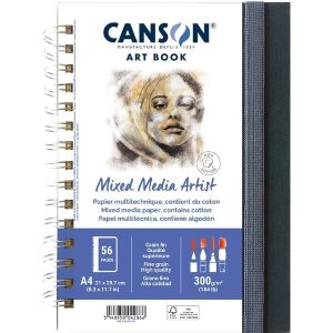 CANSON Art Book MIX MEDIA Portrait könyv, spirálkötött, fekete borítóval, 300g/m2 28 ív 56 lap A4