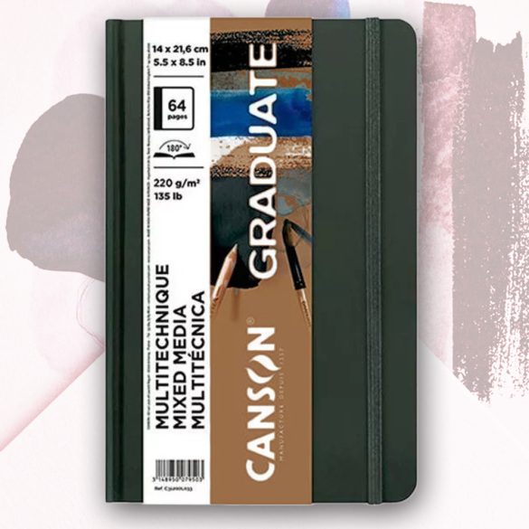 Vázlat- és Festőtömb - Canson Graduate Mixed Media 64 pages 220g 180° - 14x21.6cm, A5 - Grey