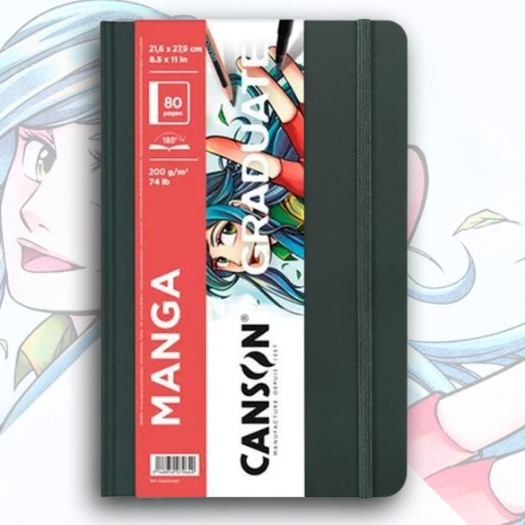 Vázlat- és Festőtömb - Canson Graduate Manga 80 pages 200g 180° - 14x21.6cm, A5 - Grey