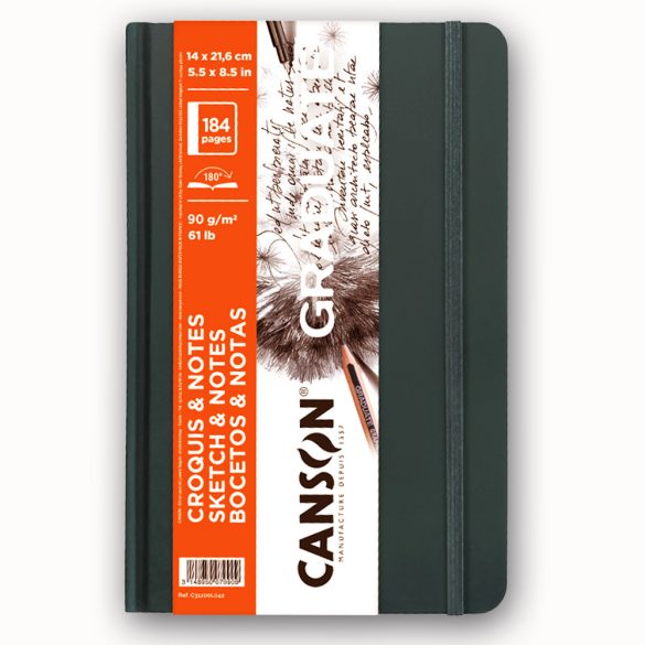 Sketch Book - Canson Graduate Croquies & Notes 184 pages 90g 180° - 14x21.6cm, A5 - Grey
