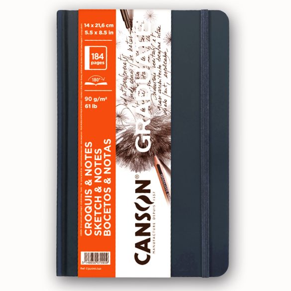 Vázlattömb - Canson Graduate Croquies & Notes 184 pages 90g 180° - 14x21.6cm, A5 - dark blue