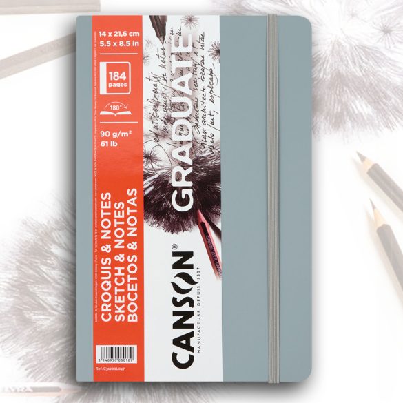 Sketch Book - Canson Graduate Croquies & Notes Softcover 184 pages 90g 180° - 14x21.6cm, A5 - Light Grey