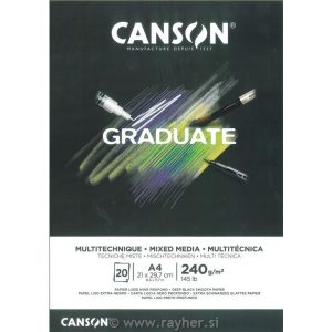 CANSON Graduate MIX MEDIA tömb, ragasztott 240g/m2 20 ív Fekete A3