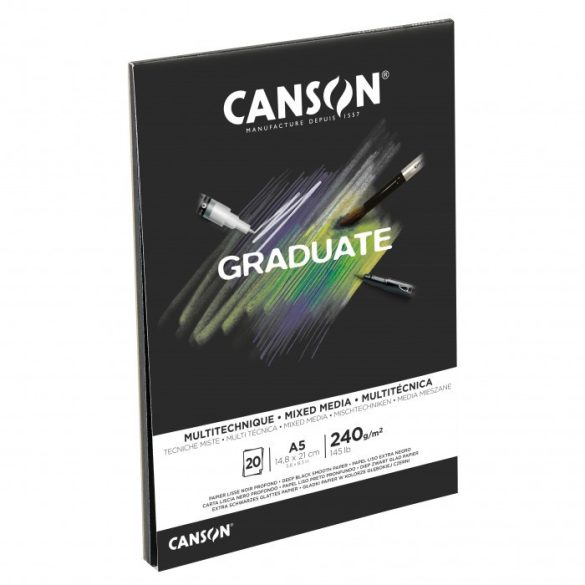 CANSON Graduate MIX MEDIA tömb, ragasztott 240g/m2 20 ív Fekete A5