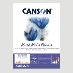   CANSON MIX MEDIA Essentia fehér enyhén szemcsés rajztömb, röv. old. ragasztott, 250g/m2 30 ív A4