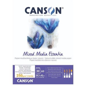 CANSON MIX MEDIA Essentia fehér enyhén szemcsés rajztömb, röv. old. ragasztott, 250g/m2 30 ív A3