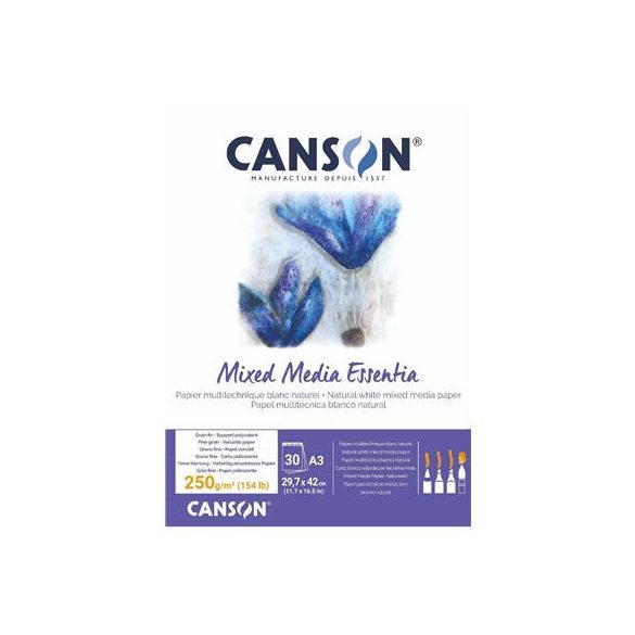 CANSON MIX MEDIA Essentia fehér enyhén szemcsés rajztömb,  250g/m2 A3