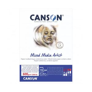 CANSON MIX MEDIA Essentia fehér enyhén szemcsés rajztömb,  600g/m2 A4