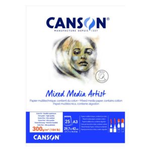 CANSON MIX MEDIA Artist fehér enyhén szemcsés rajztömb,  300g/m2 A3