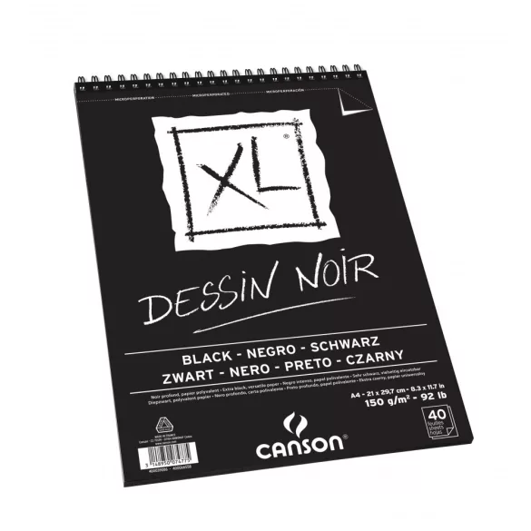 CANSON XL DESSIN NOIR, fekete fotókarton-tömb, spirálkötött, mikroperforált 150g/m2 40 ív A4