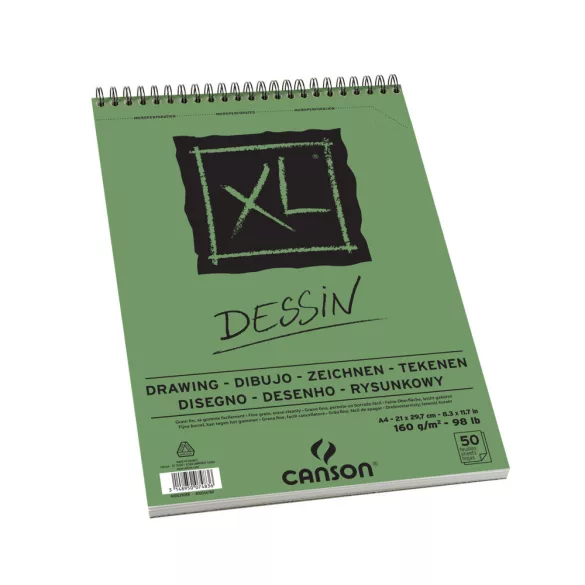 CANSON XL DESSIN, természetes fehér, savmentes rajztömb, rövid oldalán spirálkötött, mikroperforált 160g/m2 50 ív A4