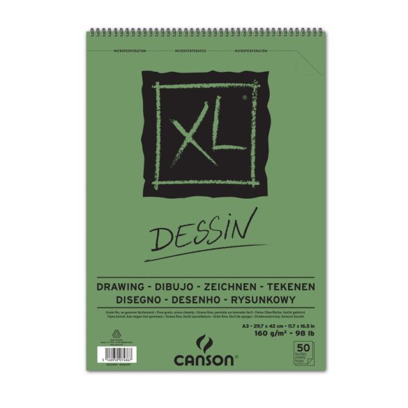 CANSON XL DESSIN, természetes fehér,   rajztömb, spirálkötött, mikroperforált 160g/m2 50 ív A3