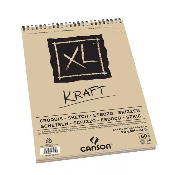 CANSON XL KRAFT, natúr barna színű rajztömb, spirálkötött, mikroperforált 90g/m2 60 ív A4