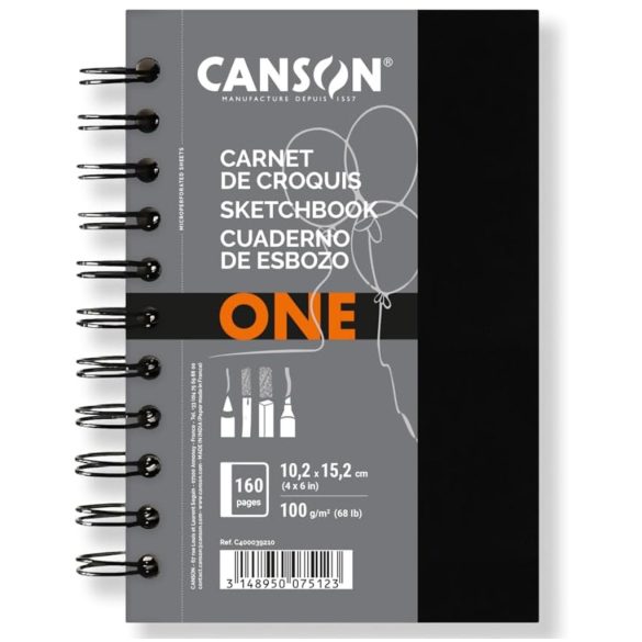 Vázlattömb - Canson Art Sketchbook ONE, Spiral, Microperforated Sheets 160 pages 100g (21.6x27.9cm) A4