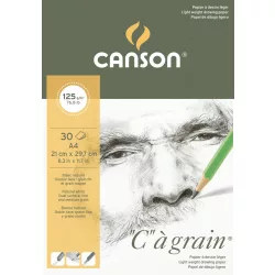   C á grain savmentes természetes fehér rajztömb, finom szemcsés felülettel, tömb rövid oldalán ragasztott 125g/m2 30 ív A4