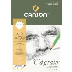   C á grain savmentes természetes fehér rajzpapír, finom szemcsés felülettel, tömb rövid oldalán ragasztott 125g/m2 30 ív A5