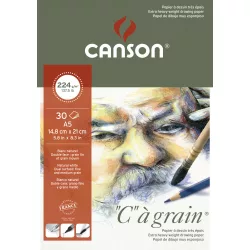   C á grain savmentes természetes fehér rajzpapír, finom szemcsés felülettel, tömb rövid oldalán ragasztott 224g/m2 30 ív A5
