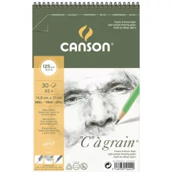   C á grain savmentes természetes fehér rajzpapír, finom szemcsés felülettel, tömb rövid oldalán spirálozott 125g/m2 30 ív A5+