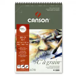   C á grain savmentes természetes fehér rajzpapír, finom szemcsés felülettel, tömb rövid oldalán spirálozott 224g/m2 30 ív A3+