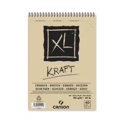   CANSON XL KRAFT, natúr barna színű rajztömb, rövid oldalán spirálkötött, mikroperforált 90g/m2 40 ív A5