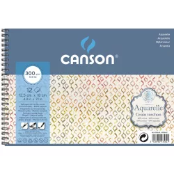   Aquarell CANSON, savmentes akvarellpapír, 60 % pamutból , tömb 12 ív spirálkötött, 300 gr, érdes, 12,5 x 18 cm