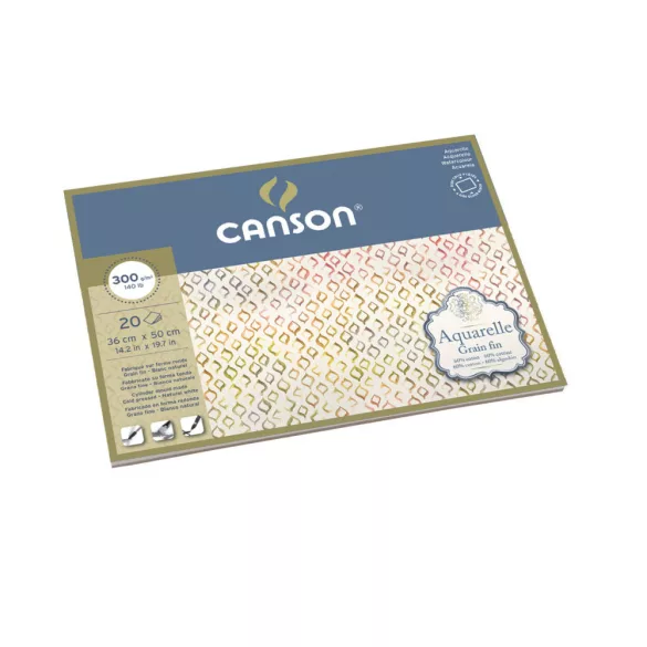 Aquarell CANSON, savmentes akvarelltömb, 60 % pamutból, 20 ív 4-oldalt ragasztott, 300 gr, finom, 36x50 cm