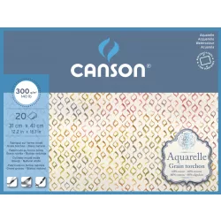   Aquarell CANSON, savmentes akvarelltömb, 60 % pamutból, 20 ív 4-oldalt ragasztott, 300 gr, érdes, 31x41 cm