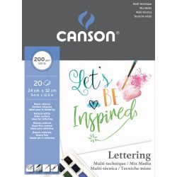   CANSON "Lettering" extrafehér, síma rajzpapír, tömb rövid old. rag. (tus, tinta, filctoll, ceruza, stb..) 200g/m2 20 ív 24 x 32 - Kifutó termék