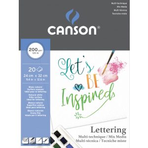 CANSON "Lettering" extrafehér, síma rajzpapír, tömb rövid old. rag. (tus, tinta, filctoll, ceruza, stb..) 200g/m2 20 ív 24 x 32 - Kifutó termék