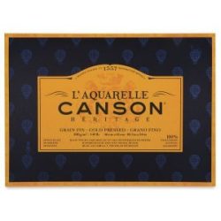   CANSON Héritage merített, savmentes akvarelltömb 640 gr, 100 % pamutból, (4 oldalt ragasztott) 12 ív, finom 23 x 31 cm