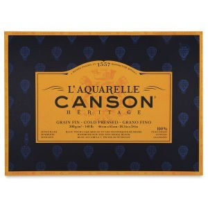 CANSON Héritage merített, savmentes akvarelltömb 640 gr, 100 % pamutból, (4 oldalt ragasztott) 12 ív, finom 23 x 31 cm