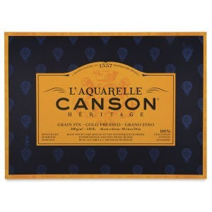 CANSON Héritage merített, savmentes akvarelltömb 640 gr, 100 % pamutból, (4 oldalt ragasztott) 12 ív, finom 26 x 36 cm