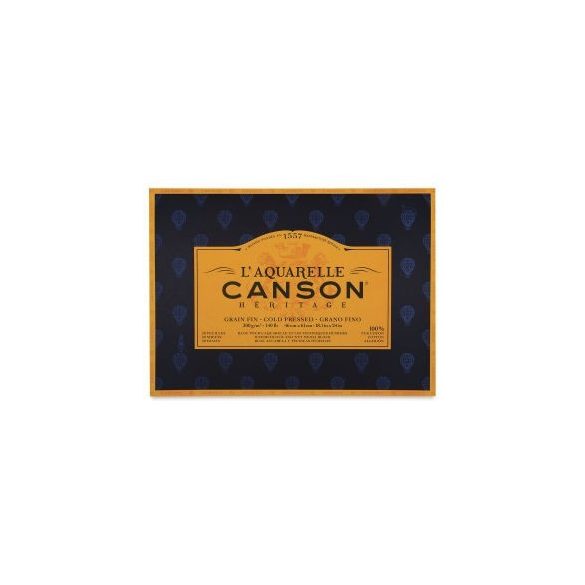 CANSON Héritage merített, savmentes akvarelltömb 640 gr, 100 % pamutból, (4 oldalt ragasztott) 12 ív, finom 26 x 36 cm