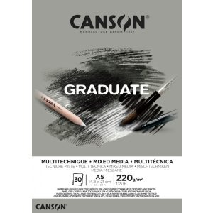 CANSON szürke MIX MEDIA-tömb, ragasztott 220g/m2 30 ív A5