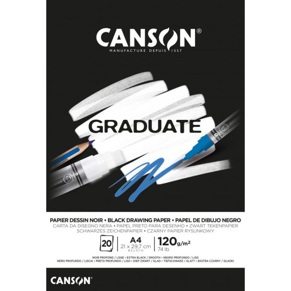 CANSON Graduate fekete papír-tömb, ragasztott 120g/m2 20 ív A4